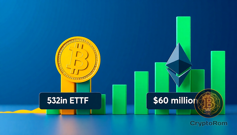 📈 Биткоин-ETF в США получает $532 млн притока, Ethereum — $61 млн